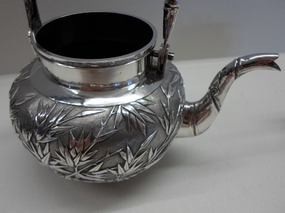 FINEST QUALITY CHINESE SILVER TEA KETTLE AND SUCRIER WANG HING View VII