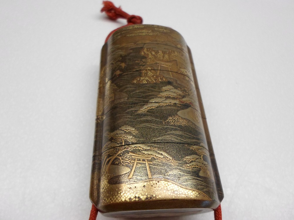 JAPANESE GOLD LACQUER 5 SECTION INRO MEIJI PERIOD View VI