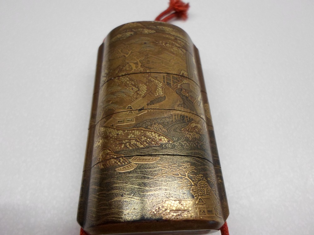 JAPANESE GOLD LACQUER 5 SECTION INRO MEIJI PERIOD View VII