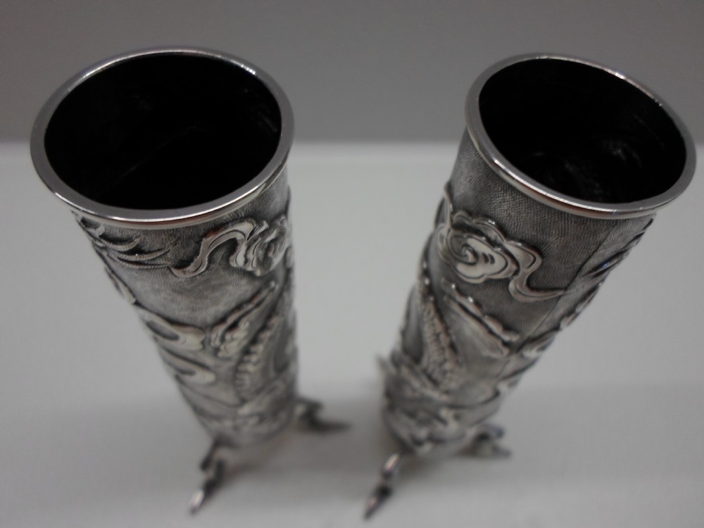 GREAT PAIR OF CHINESE SILVER SPILL VASES BY WANG HING View IV