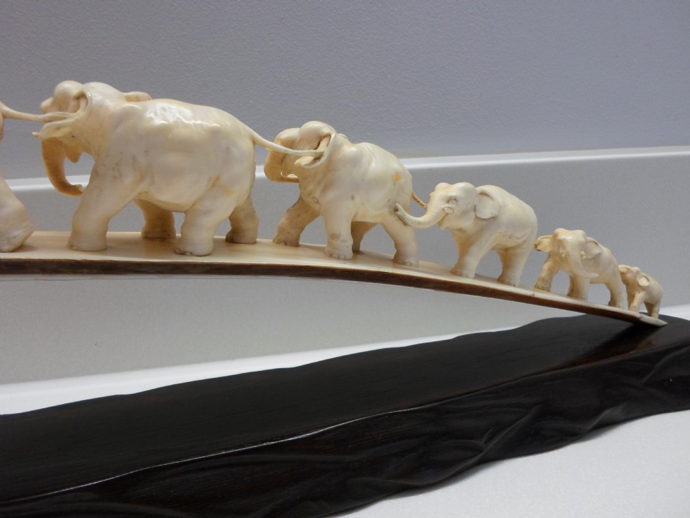 FINE QUALITY JAPANESE ELEPHANT TUSK BRIDGE ON STAND MEIJI PERIOD View IV