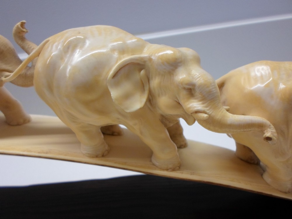FINE QUALITY JAPANESE ELEPHANT TUSK BRIDGE ON STAND MEIJI PERIOD View VII