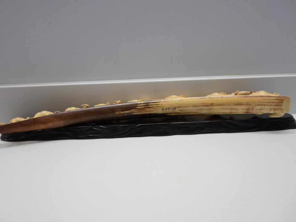 FINE QUALITY JAPANESE ELEPHANT TUSK BRIDGE ON STAND MEIJI PERIOD View IX