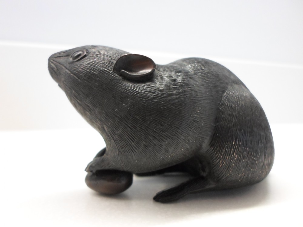  JAPANESE BRONZE OKIMONO OF A RAT SIGNED View III