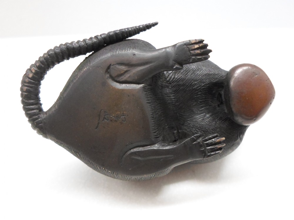  JAPANESE BRONZE OKIMONO OF A RAT SIGNED View VI