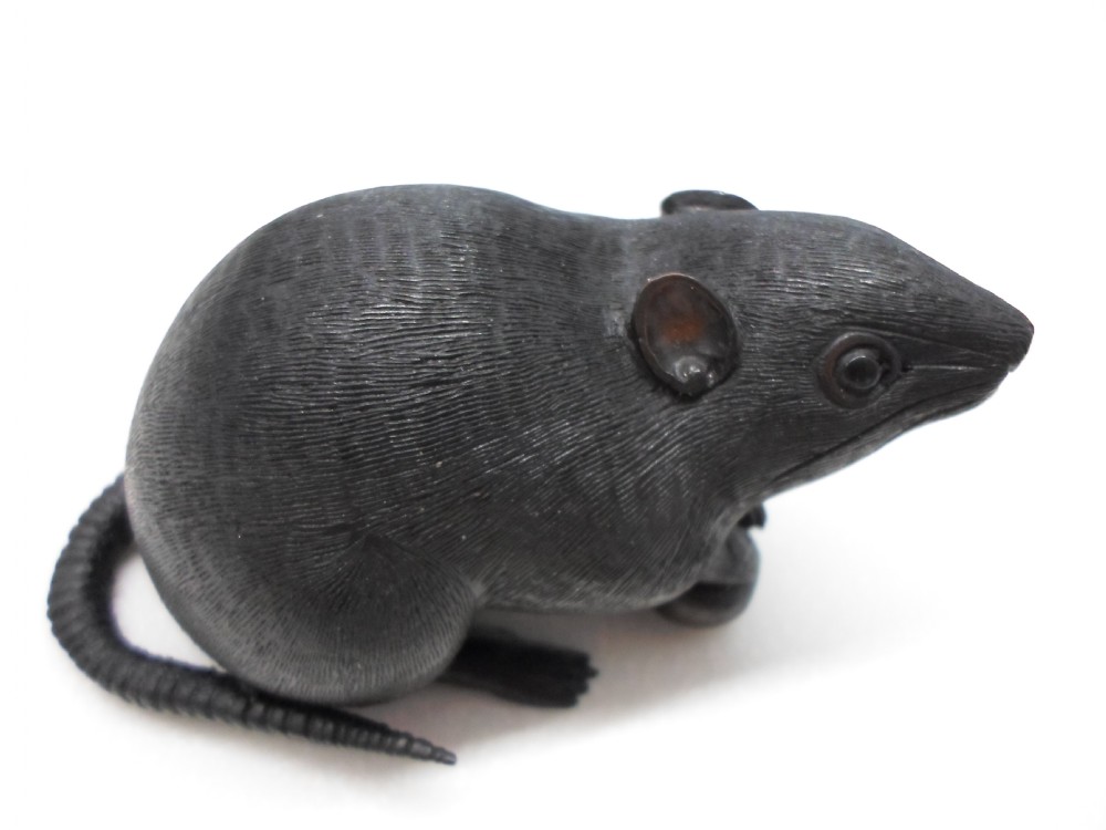  JAPANESE BRONZE OKIMONO OF A RAT SIGNED View VIII