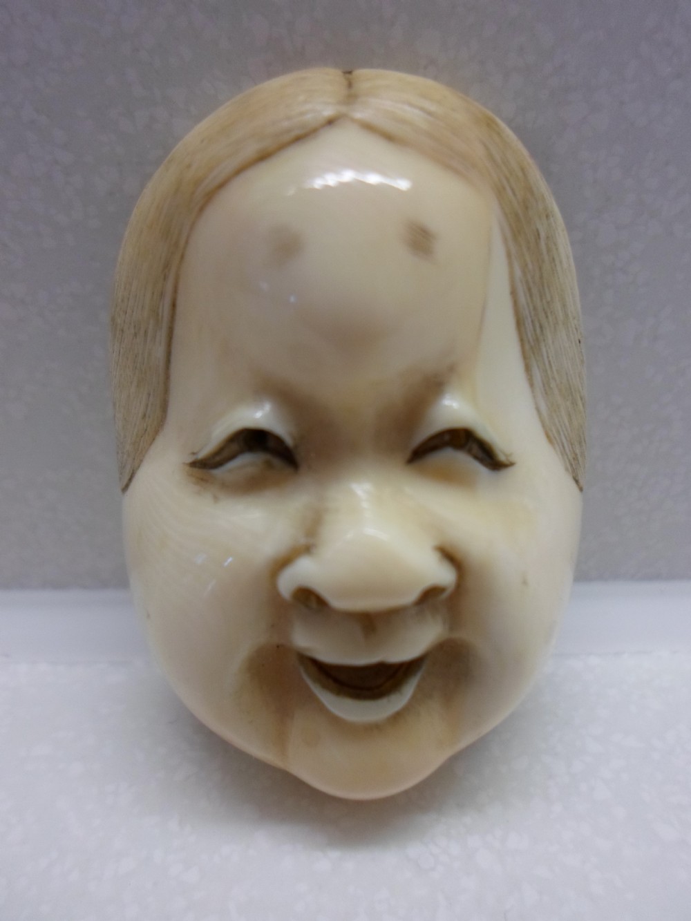 SET OF THREE JAPANESE IVORY NOH MASK NETSUKE MEIJI PERIOD View II