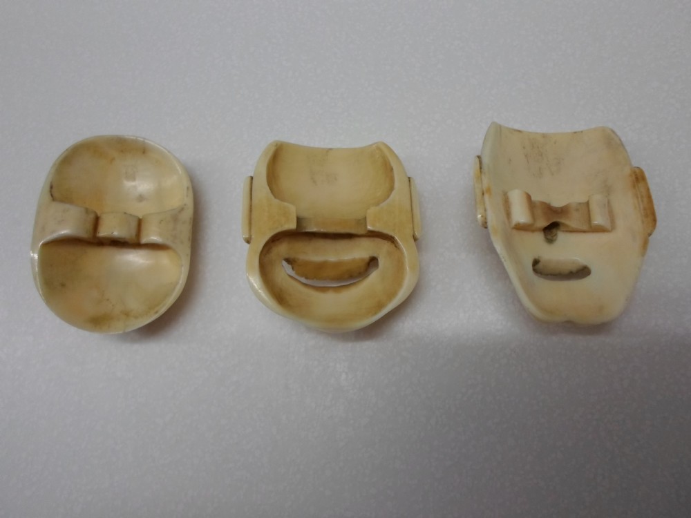 SET OF THREE JAPANESE IVORY NOH MASK NETSUKE MEIJI PERIOD View V