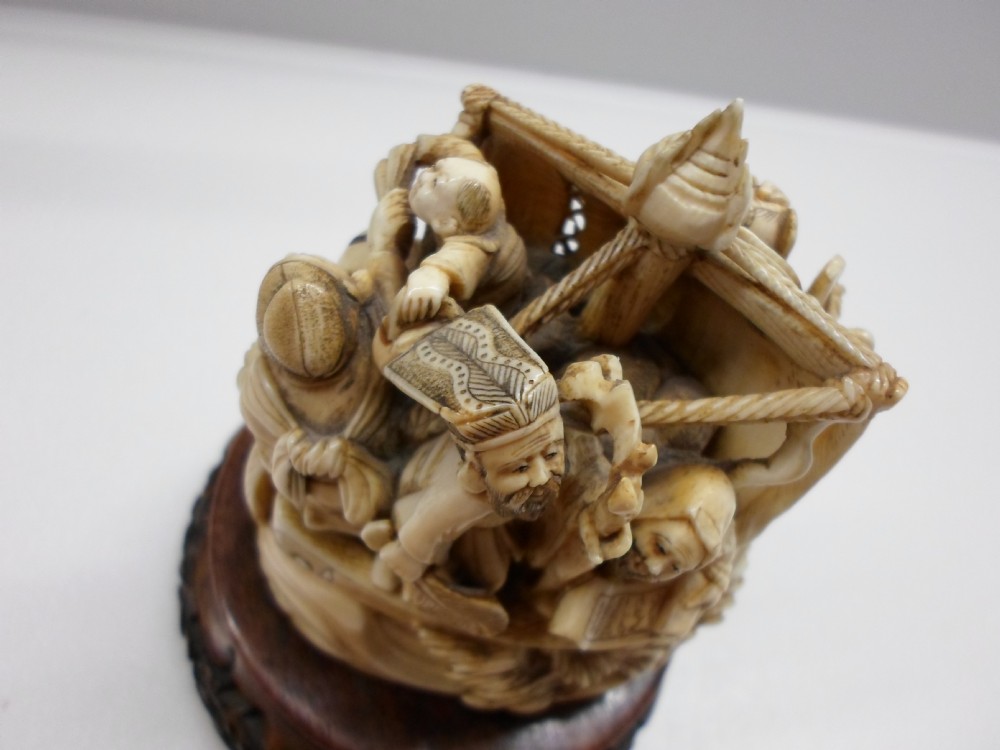 GREAT QUALITY JAPANESE IVORY OKIMONO TAKARABUNE (DRAGON BOAT) View IX