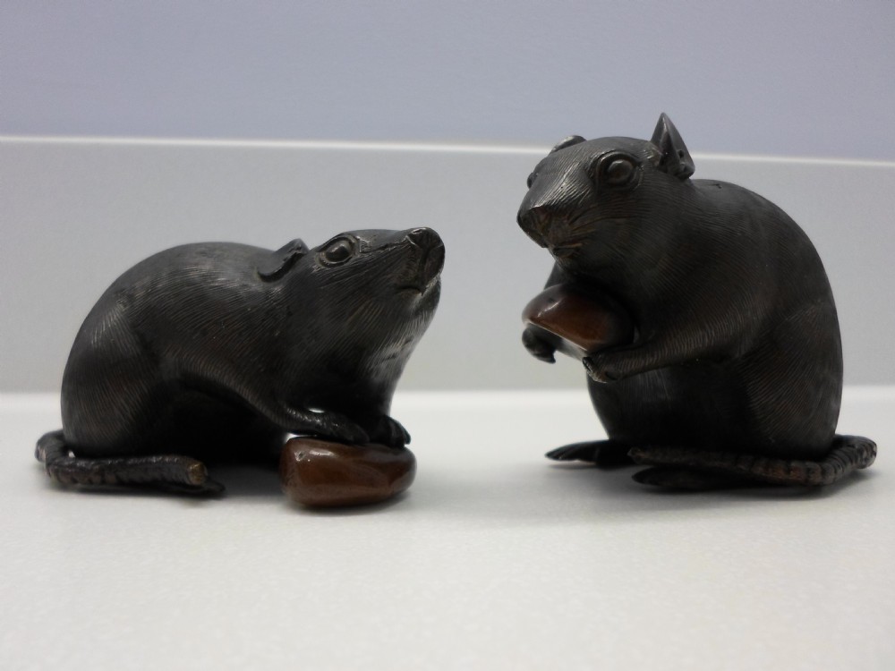 GREAT PAIR OF JAPANESE BRONZE RATS MEIJI PERIOD
