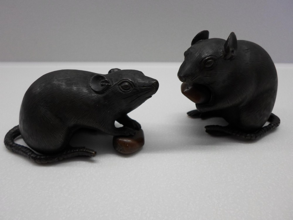 GREAT PAIR OF JAPANESE BRONZE RATS MEIJI PERIOD View VII