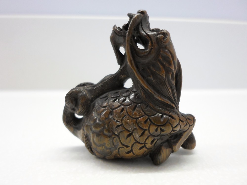 JAPANESE BOXWOOD KYLIN NETSUKE SIGNED View II