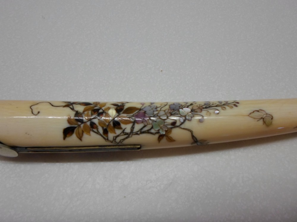 UNUSUAL JAPANESE IVORY AND SHIBAYAMA CIGAR CUTTER View V