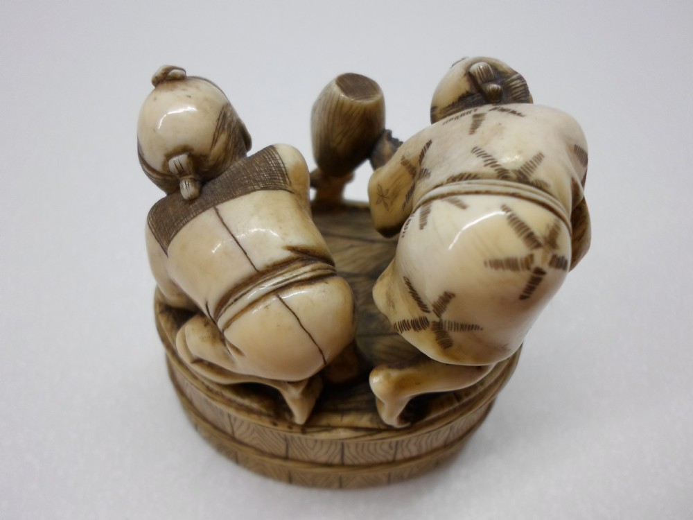  JAPANESE IVORY OKIMONO BARREL MAKERS SIGNED MEIJI PERIOD View III