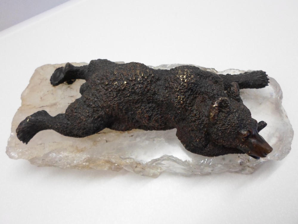 RUSSIAN BRONZE BEAR ON ROCK CRYSTAL BASE NICOLAI LIBERICH