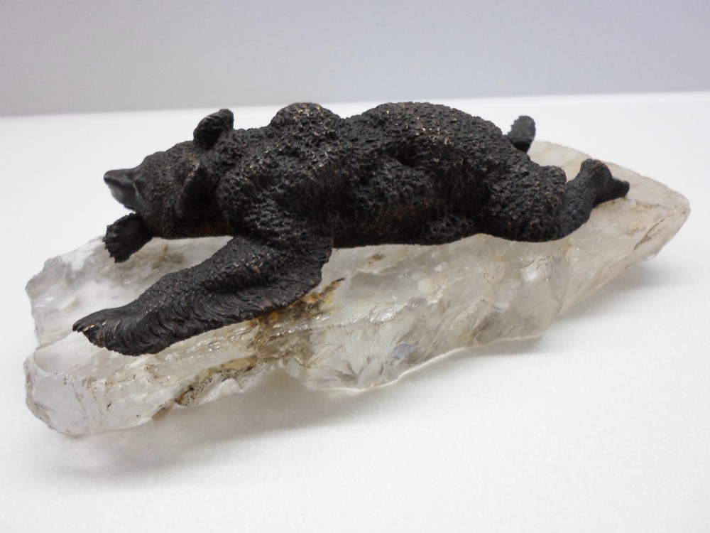 RUSSIAN BRONZE BEAR ON ROCK CRYSTAL BASE NICOLAI LIBERICH View IV