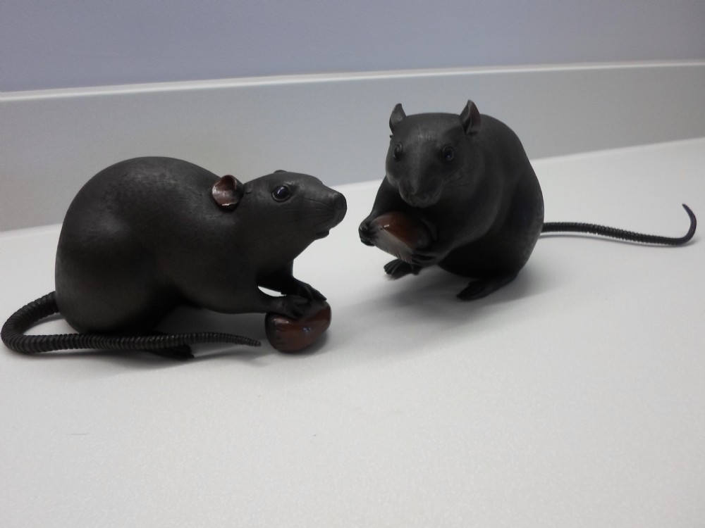 LARGE FINEST QUALITY PAIR OF JAPANESE BRONZE RAT OKIMONO'S 