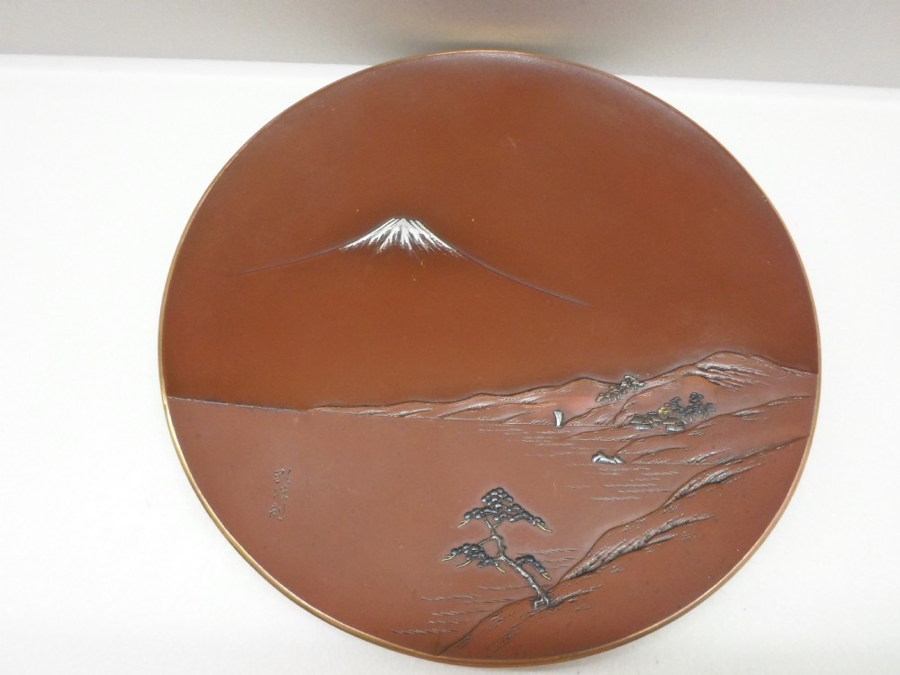 JAPANESE BRONZE ONLAID MIXED METAL PLATE BY NOGAWA