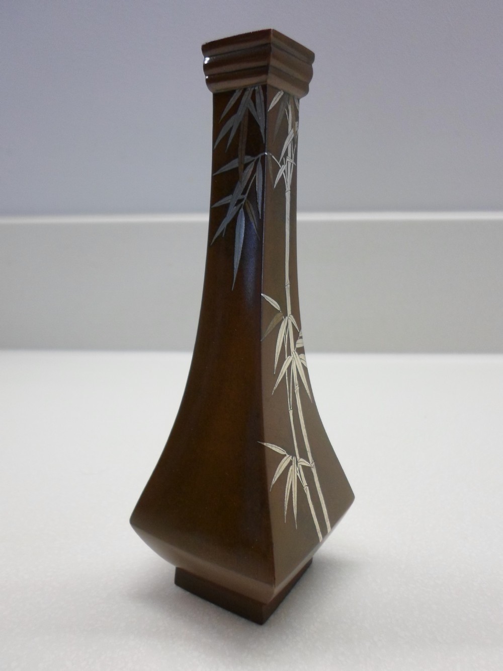 JAPANESE BRONZE SILVER INLAID SPILL VASE BY NAGOWA View II