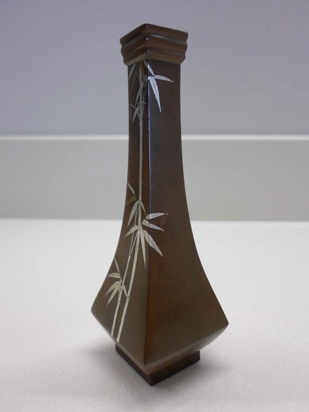 JAPANESE BRONZE SILVER INLAID SPILL VASE BY NAGOWA View III