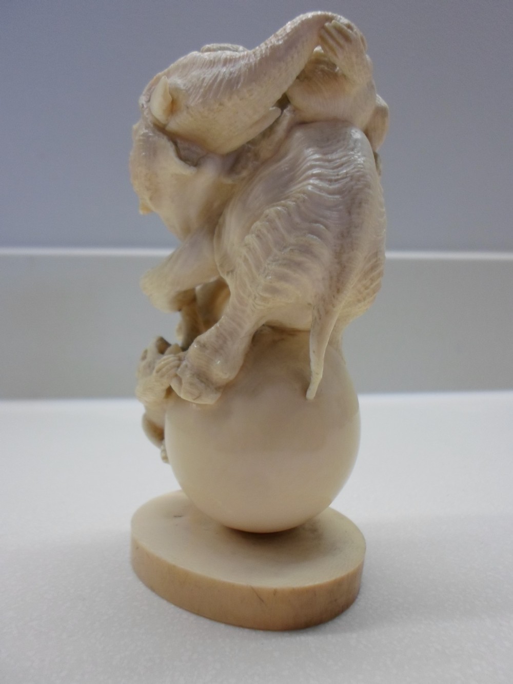 JAPANESE IVORY OKIMONO MONKEYS AND ELEPHANT MEIJI PERIOD View II