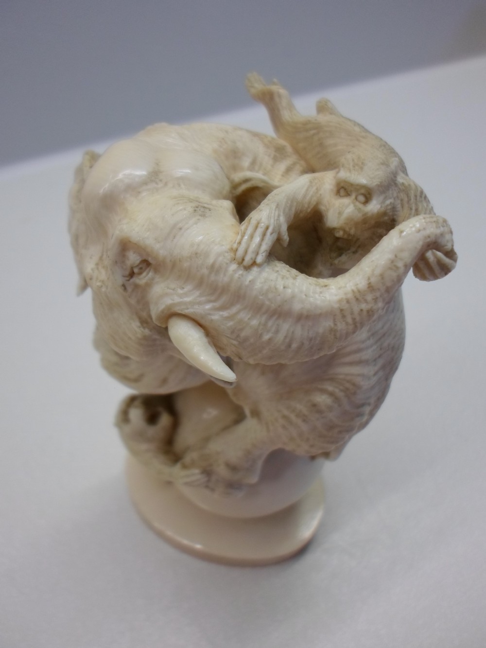 JAPANESE IVORY OKIMONO MONKEYS AND ELEPHANT MEIJI PERIOD View VI