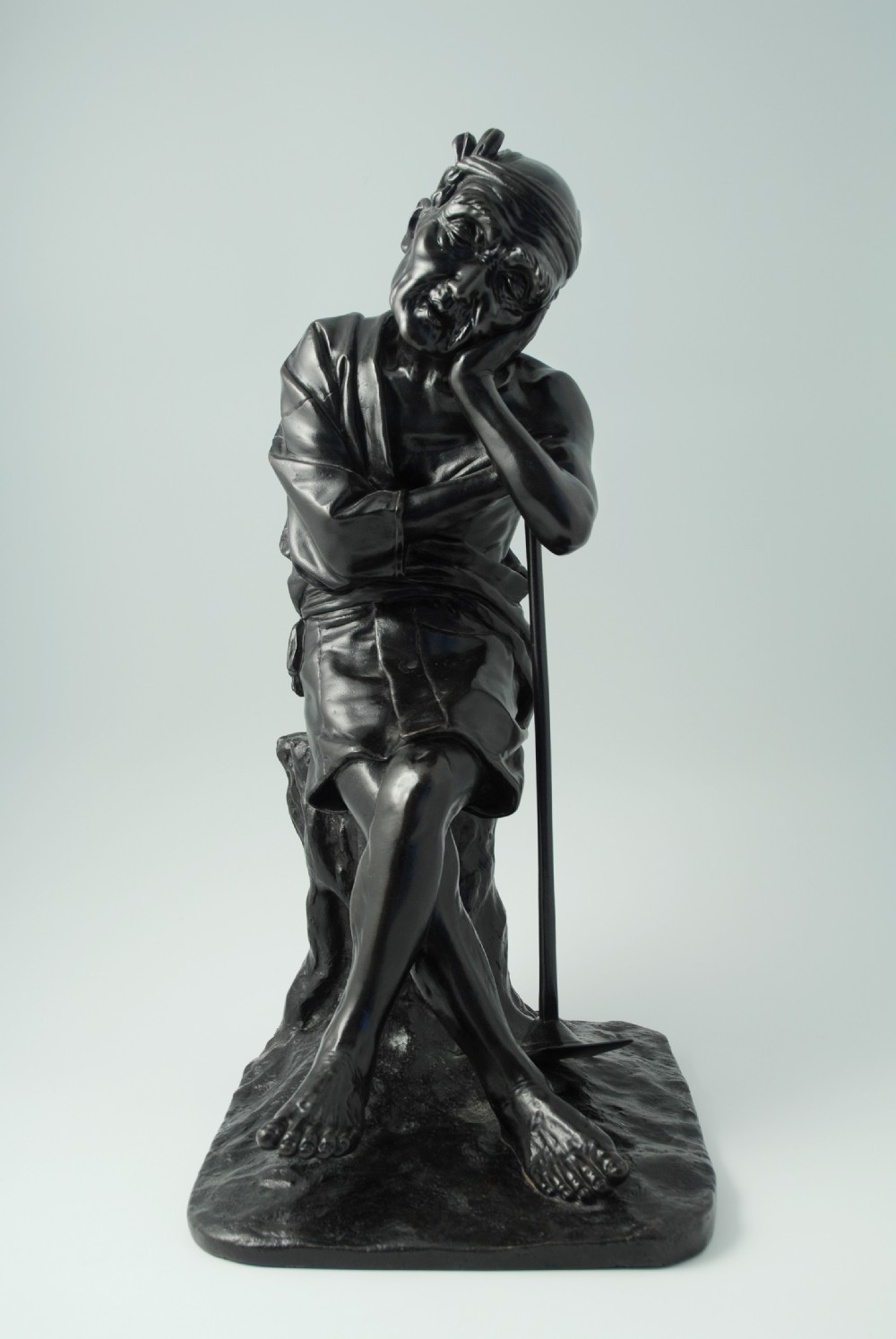 LOVELY LARGE JAPANESE BRONZE OKIMONO FARMER 