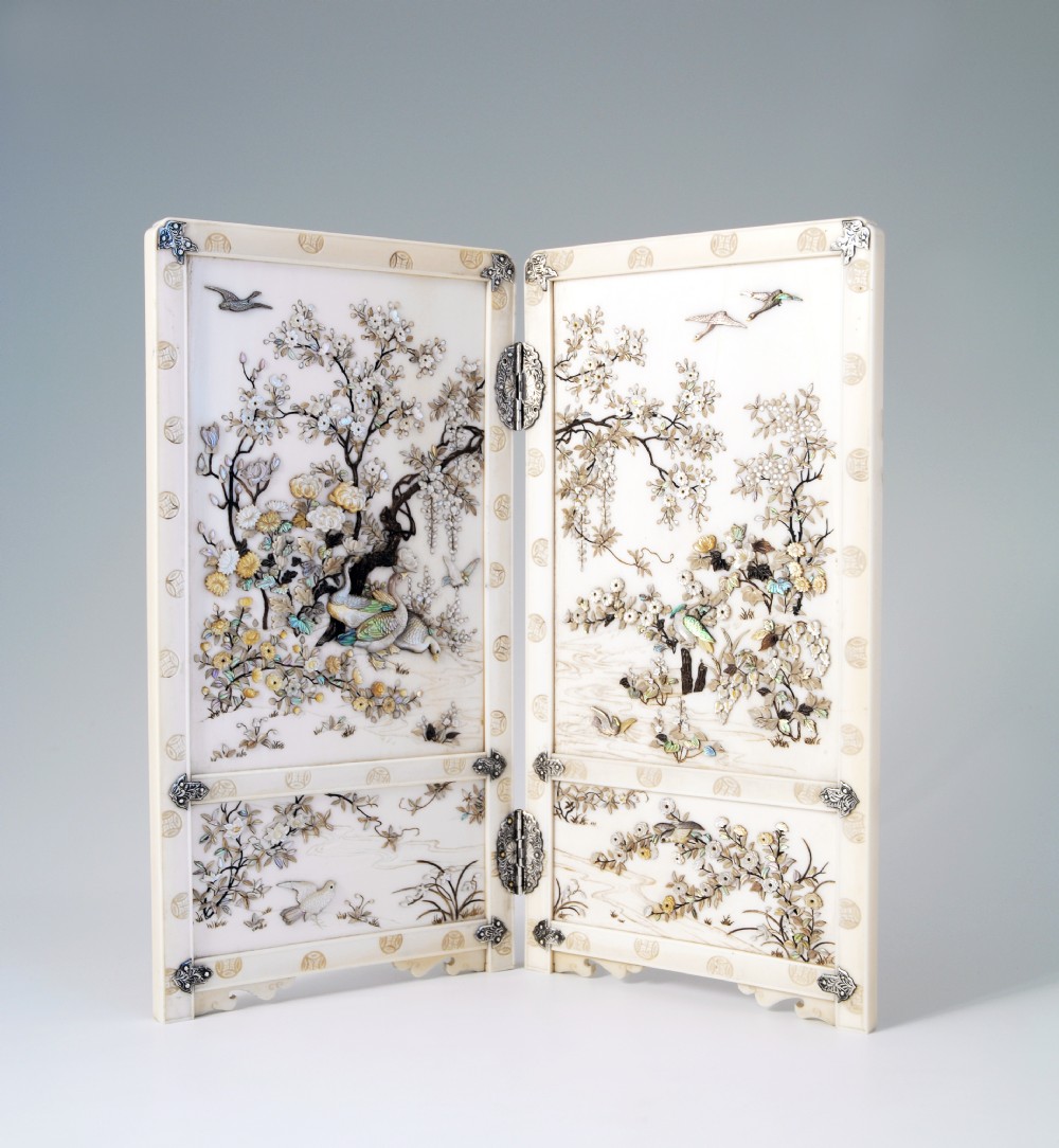 STUNNING JAPANESE IVORY & SHIBAYAMA TABLE SCREEN