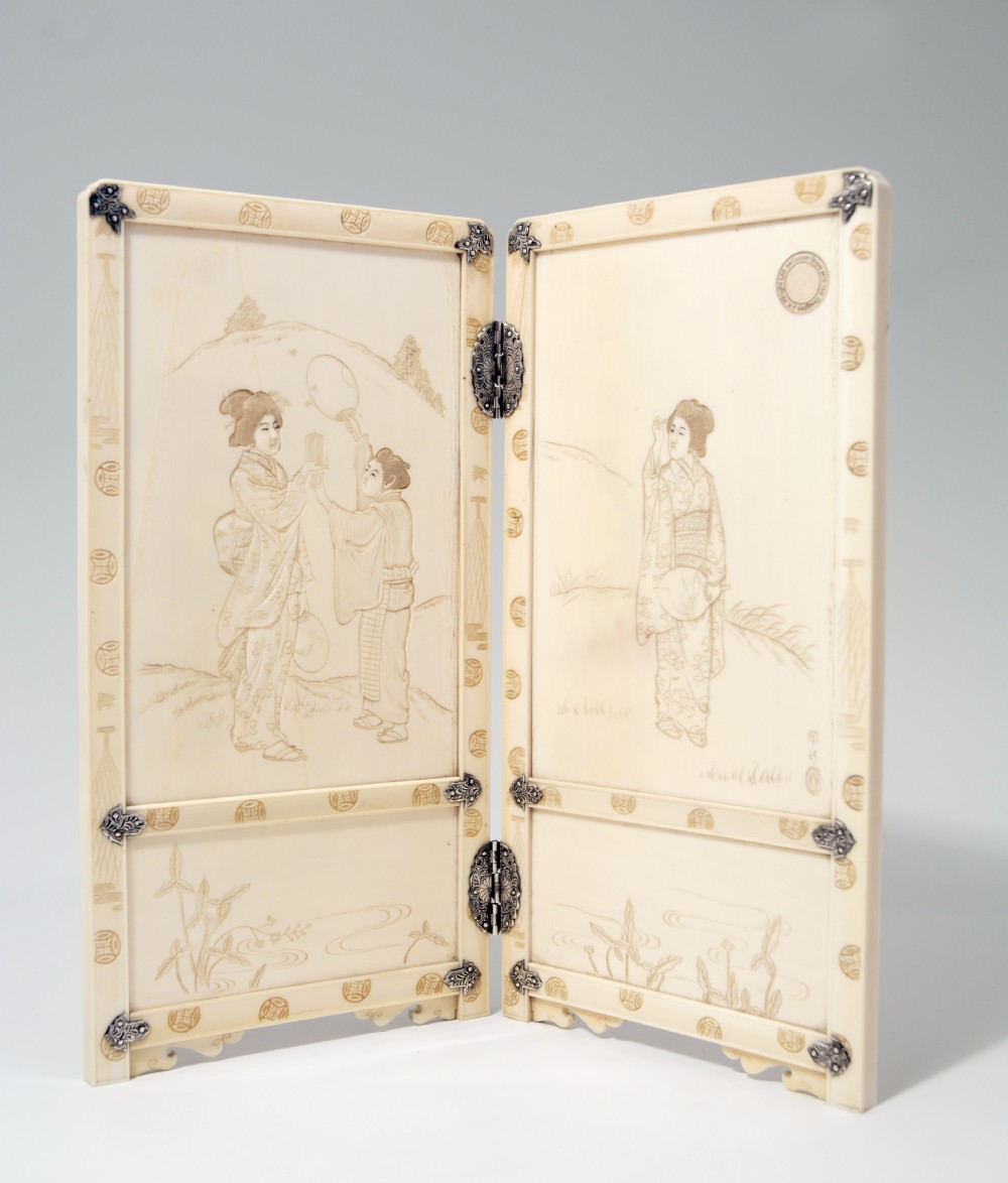 STUNNING JAPANESE IVORY & SHIBAYAMA TABLE SCREEN View III