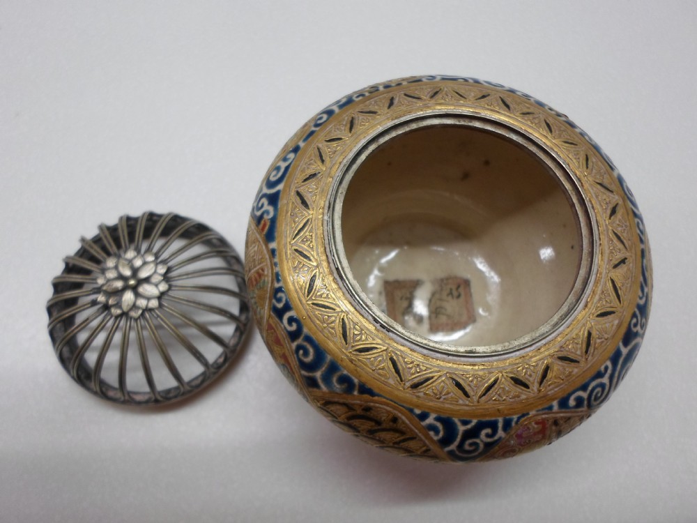 JAPANESE IMPERIAL SATSUMA SILVER LIDDED KORO View IV