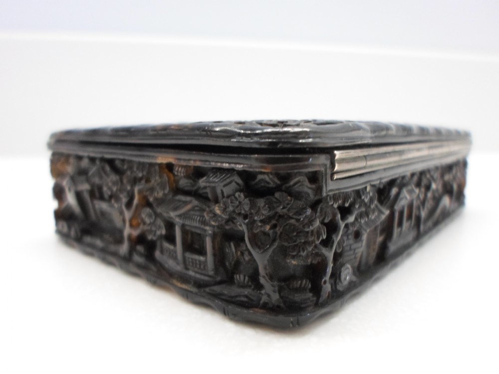 SUPERB CHINESE CANTONESE TORTOISESHELL TABLE SNUFF BOX View V