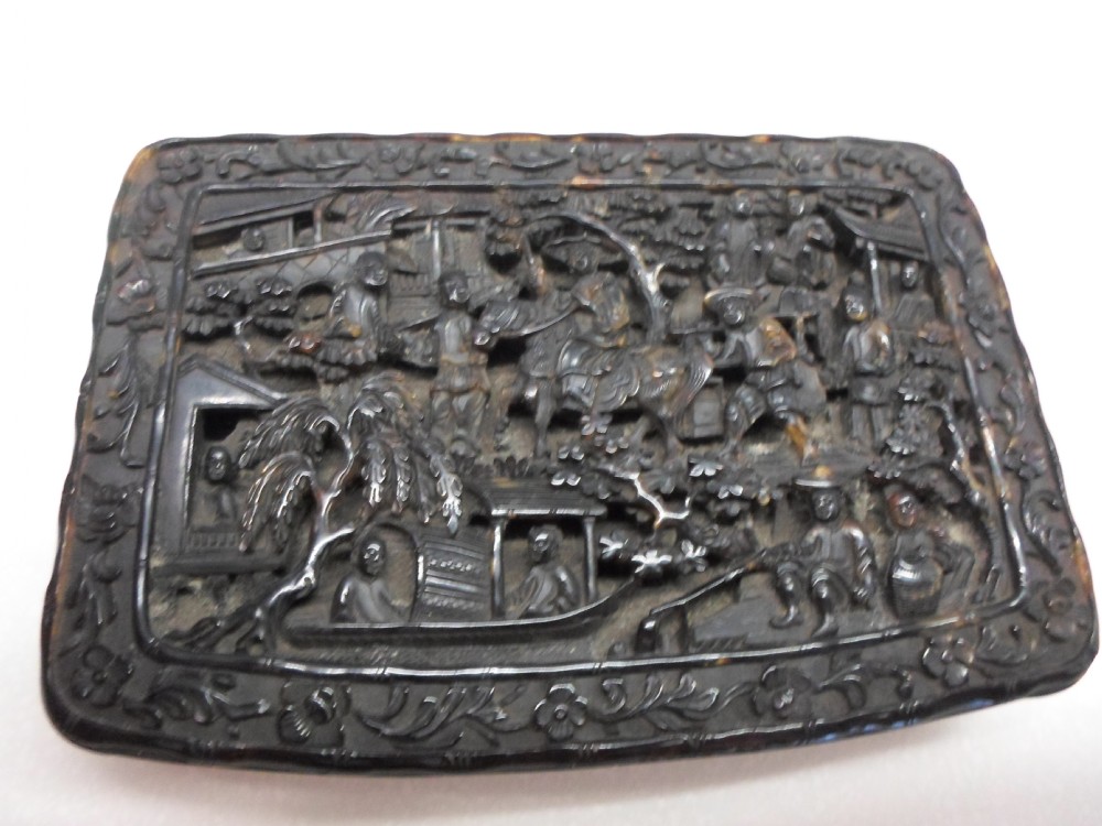 SUPERB CHINESE CANTONESE TORTOISESHELL TABLE SNUFF BOX View VIII