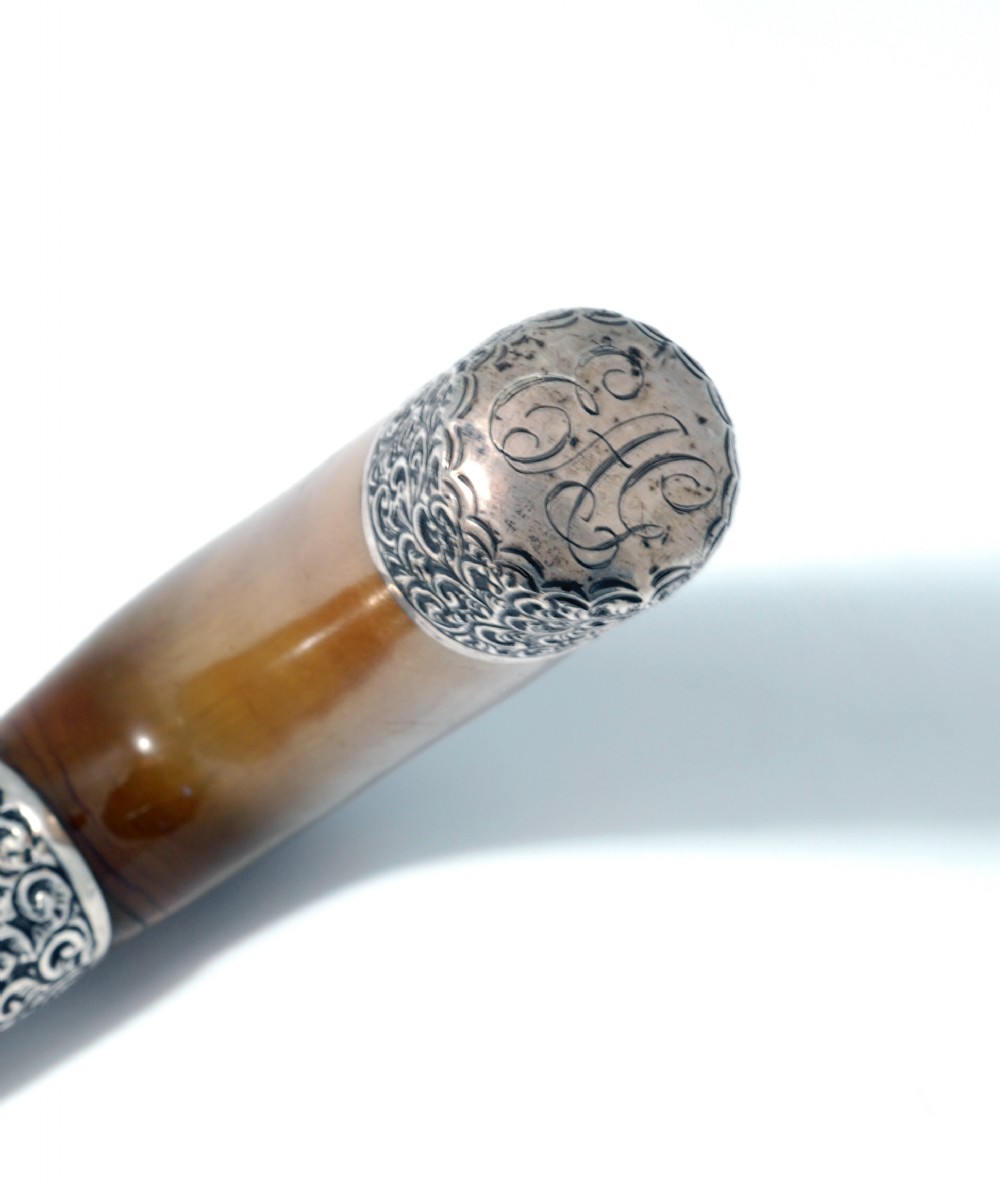 SILVER MOUNTED RHINOCEROS HORN WALKING STICK WITH CITES View III