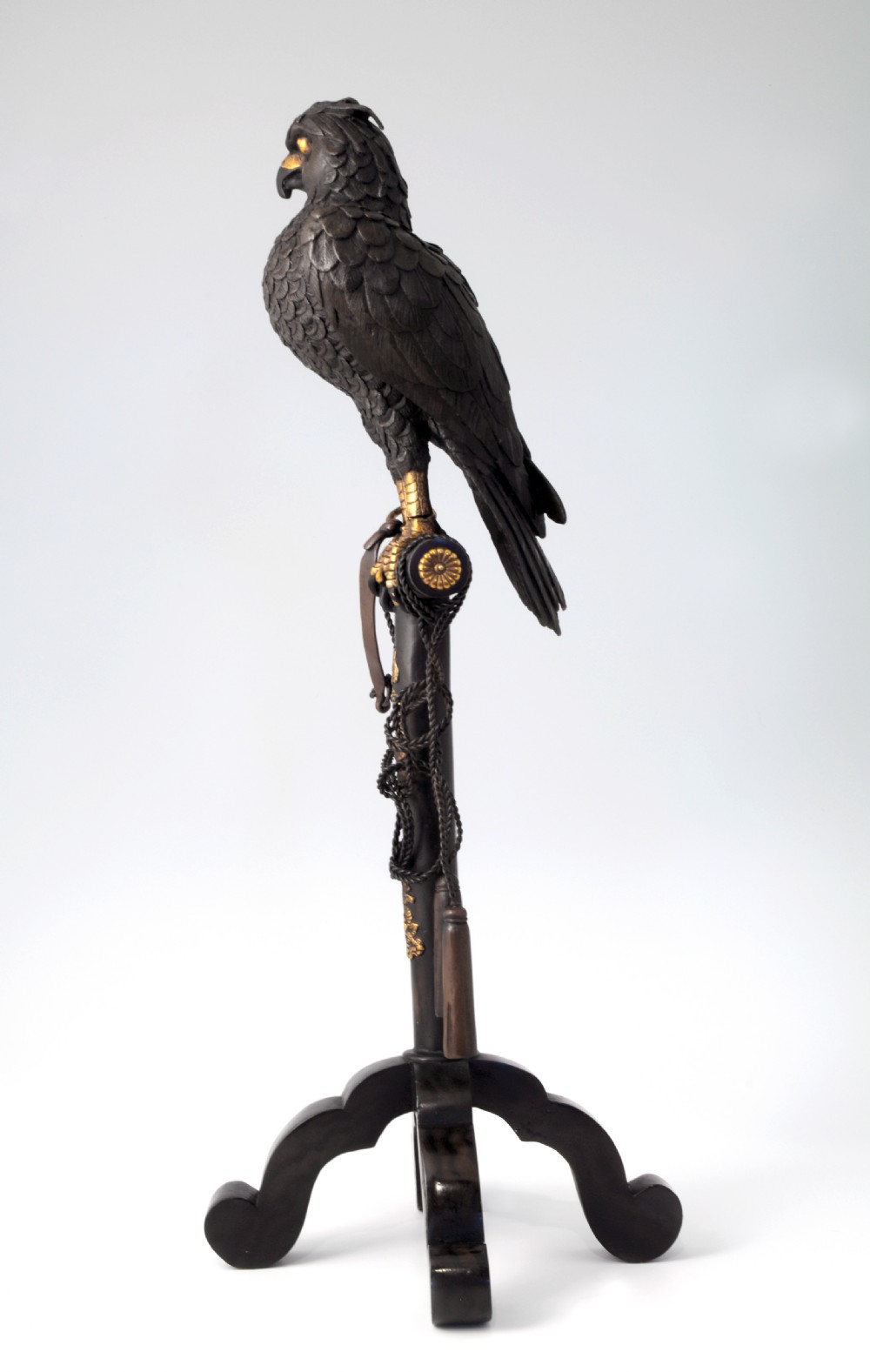FABULOUS JAPANESE BRONZE HAWK ON STAND MEIJI PERIOD View III