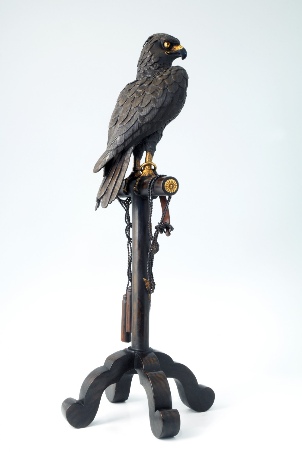 FABULOUS JAPANESE BRONZE HAWK ON STAND MEIJI PERIOD View V