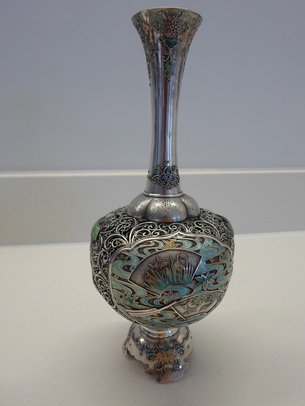 WONDERFUL QUALITY JAPANESE SILVER AND ENAMEL VASE SIGNED 