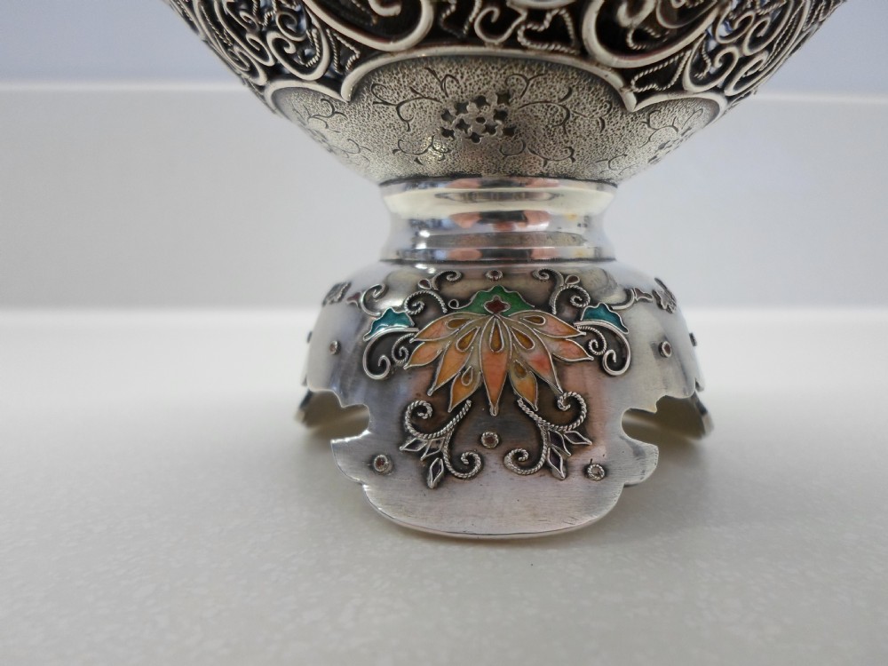 WONDERFUL QUALITY JAPANESE SILVER AND ENAMEL VASE SIGNED 