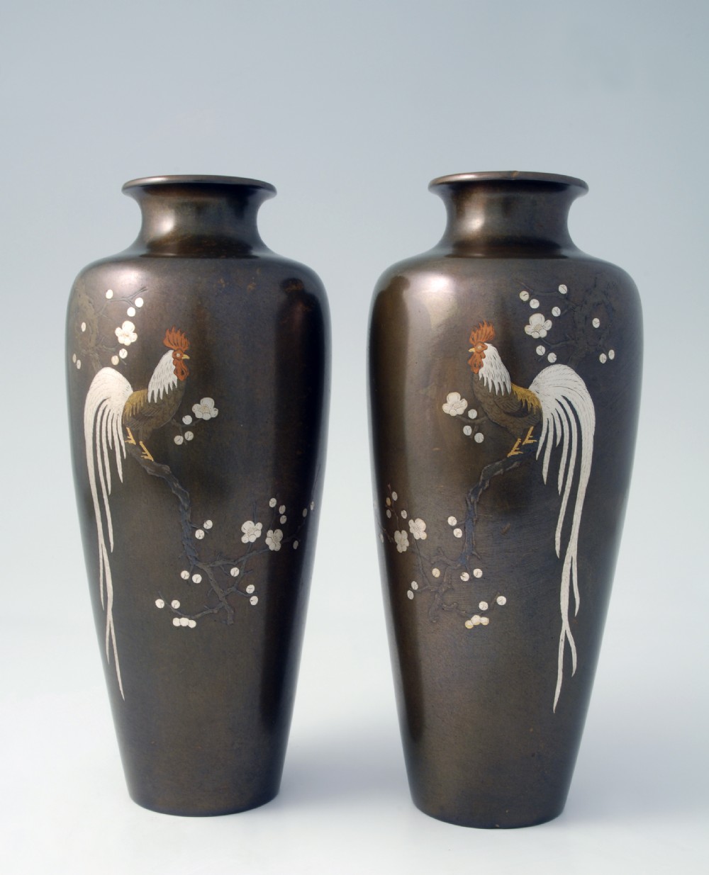 PAIR OF JAPANESE BRONZE MIXED METAL VASES MEIJI View V