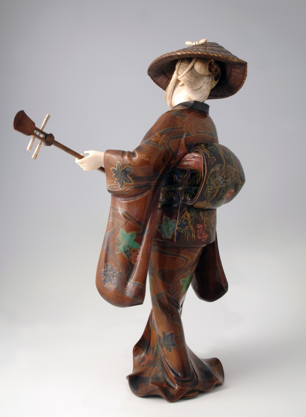 LARGE JAPANESE WOOD AND IVORY OKIMONO MUSICIAN View IV