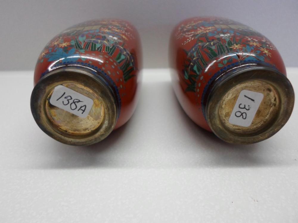 A GOOD PAIR OF SILVER WIRE CLOISONNE VASES MEIJI PERIOD View VII