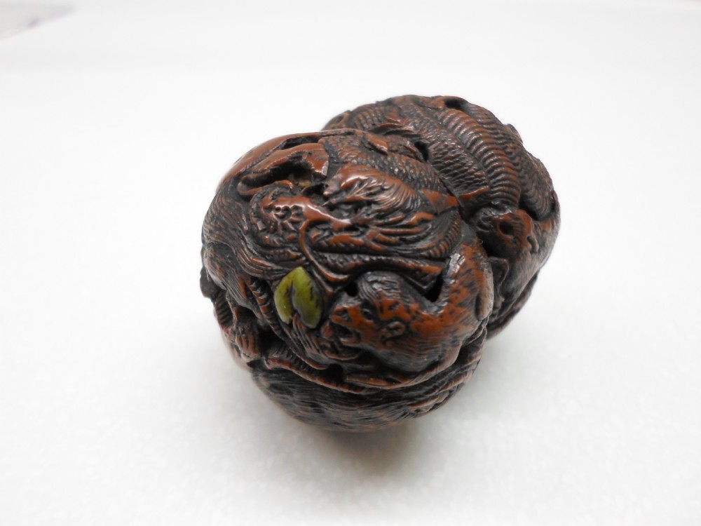 JAPANESE MEIJI PERIOD CARVED NUT ZODIAC NETSUKE
