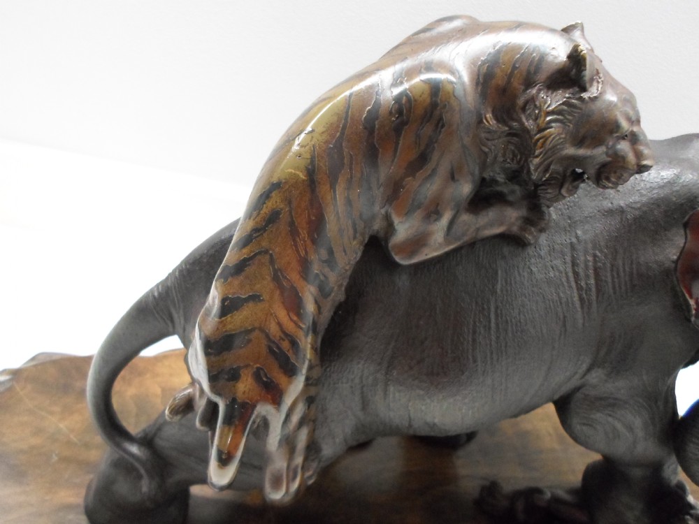 A LARGE JAPANESE BRONZE ELEPHANT AND TIGER GROUP BY SEIYA View IV