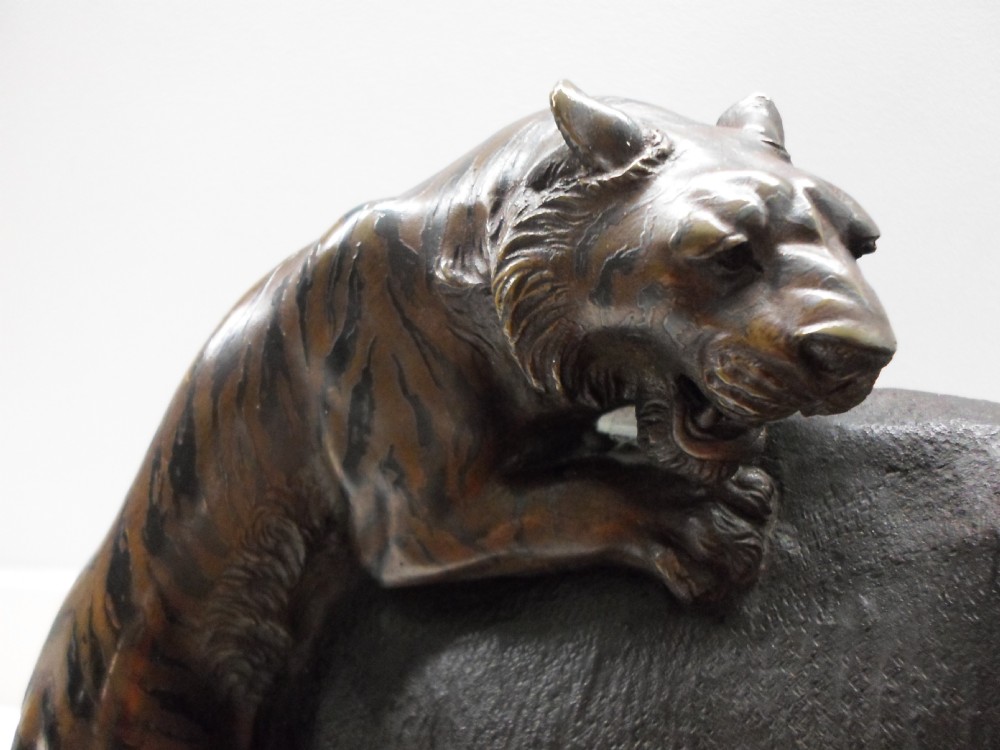 A LARGE JAPANESE BRONZE ELEPHANT AND TIGER GROUP BY SEIYA View V