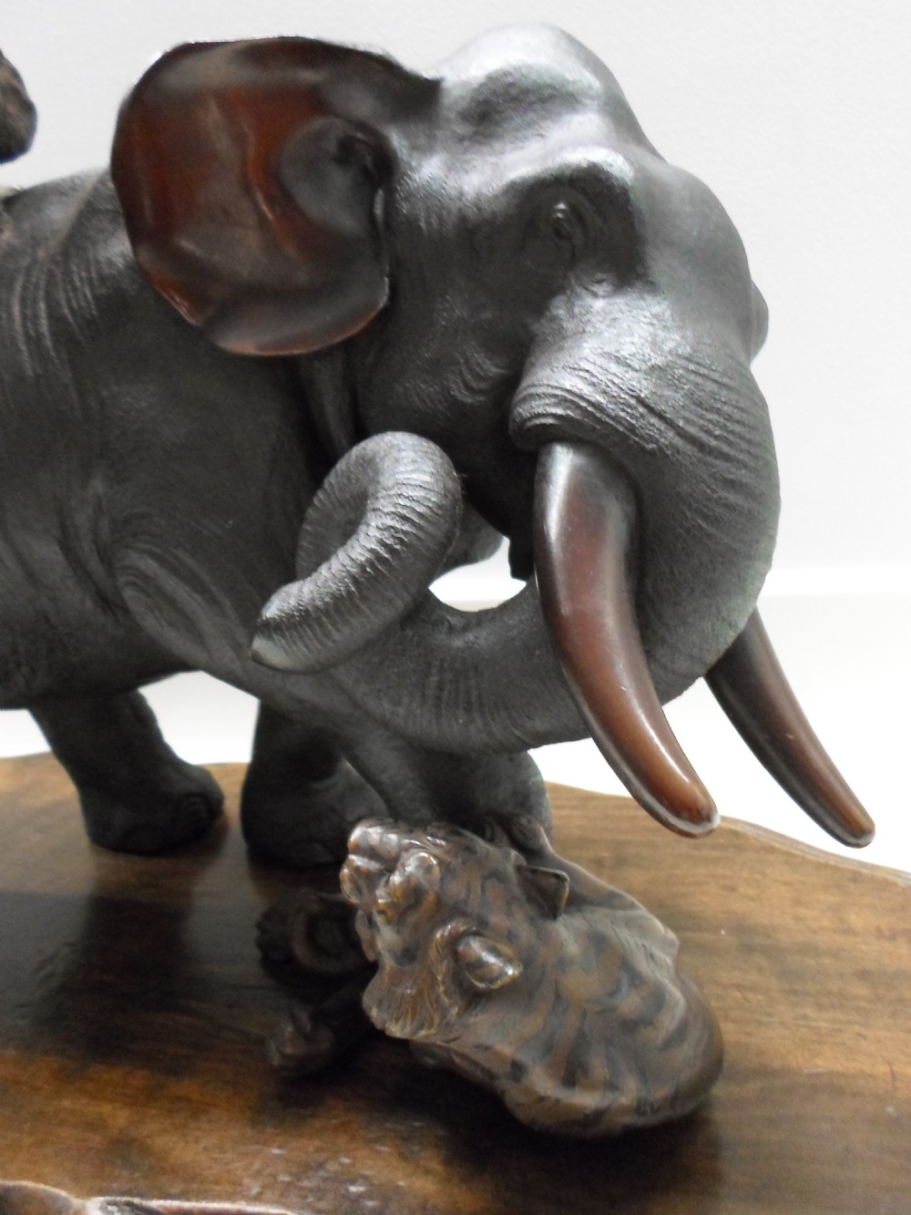 A LARGE JAPANESE BRONZE ELEPHANT AND TIGER GROUP BY SEIYA View VI