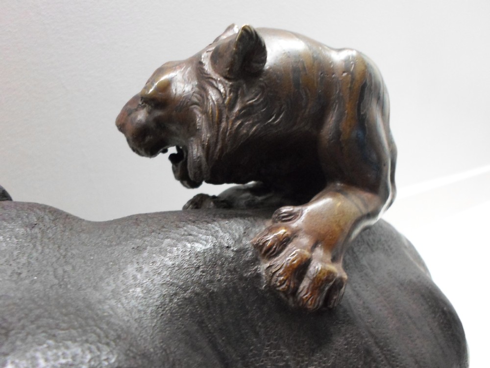 A LARGE JAPANESE BRONZE ELEPHANT AND TIGER GROUP BY SEIYA View IX