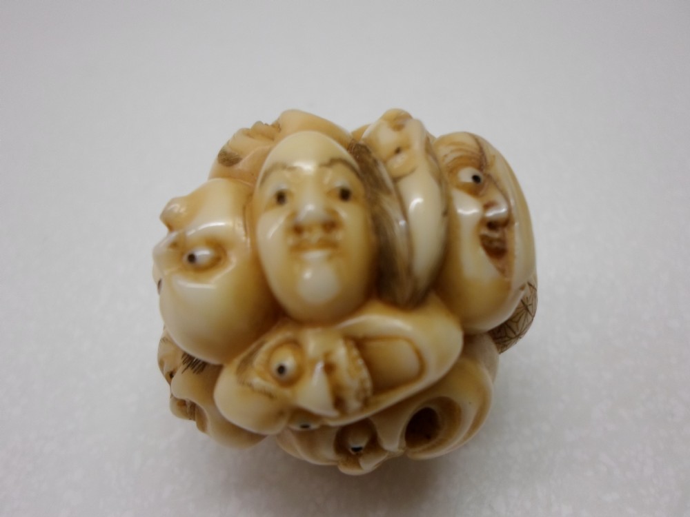HUMEROUS JAPANESE IVORY NOH MASK NETSUKE View V