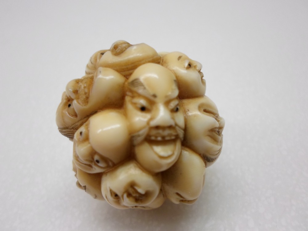 HUMEROUS JAPANESE IVORY NOH MASK NETSUKE View VI