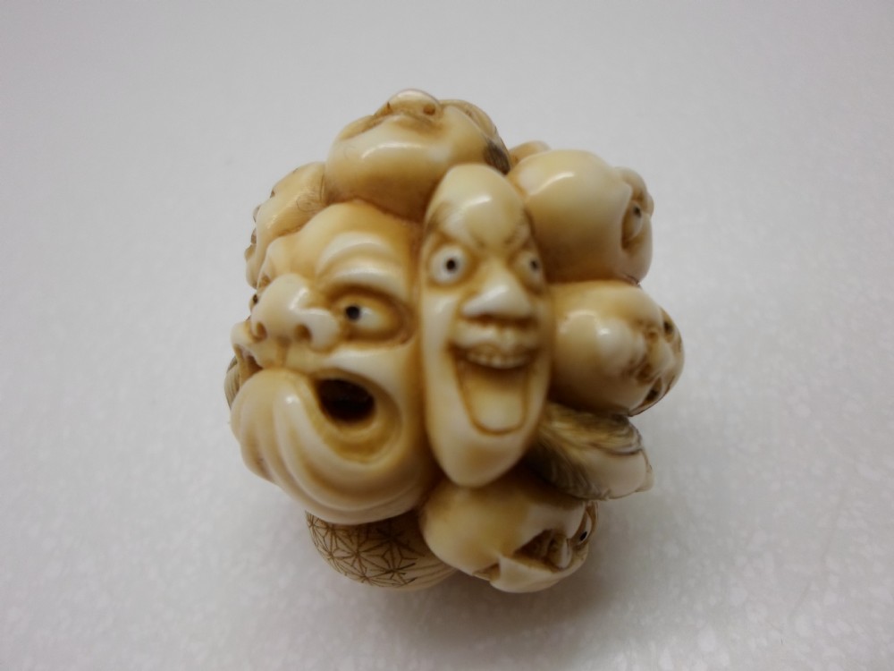 HUMEROUS JAPANESE IVORY NOH MASK NETSUKE View VII