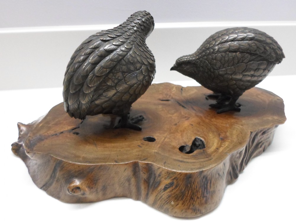 FINE QUALITY PAIR OF JAPANESE BRONZE QUAILS MEIJI View III