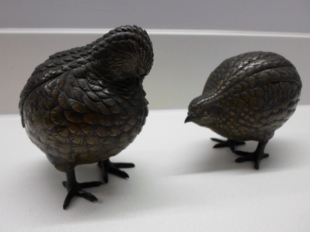 FINE QUALITY PAIR OF JAPANESE BRONZE QUAILS MEIJI View VI